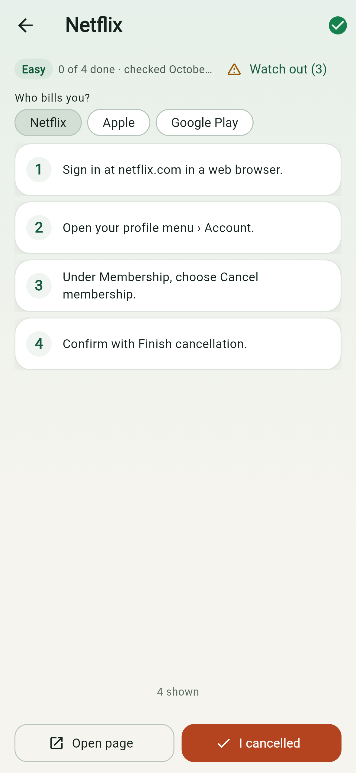Cancel guide