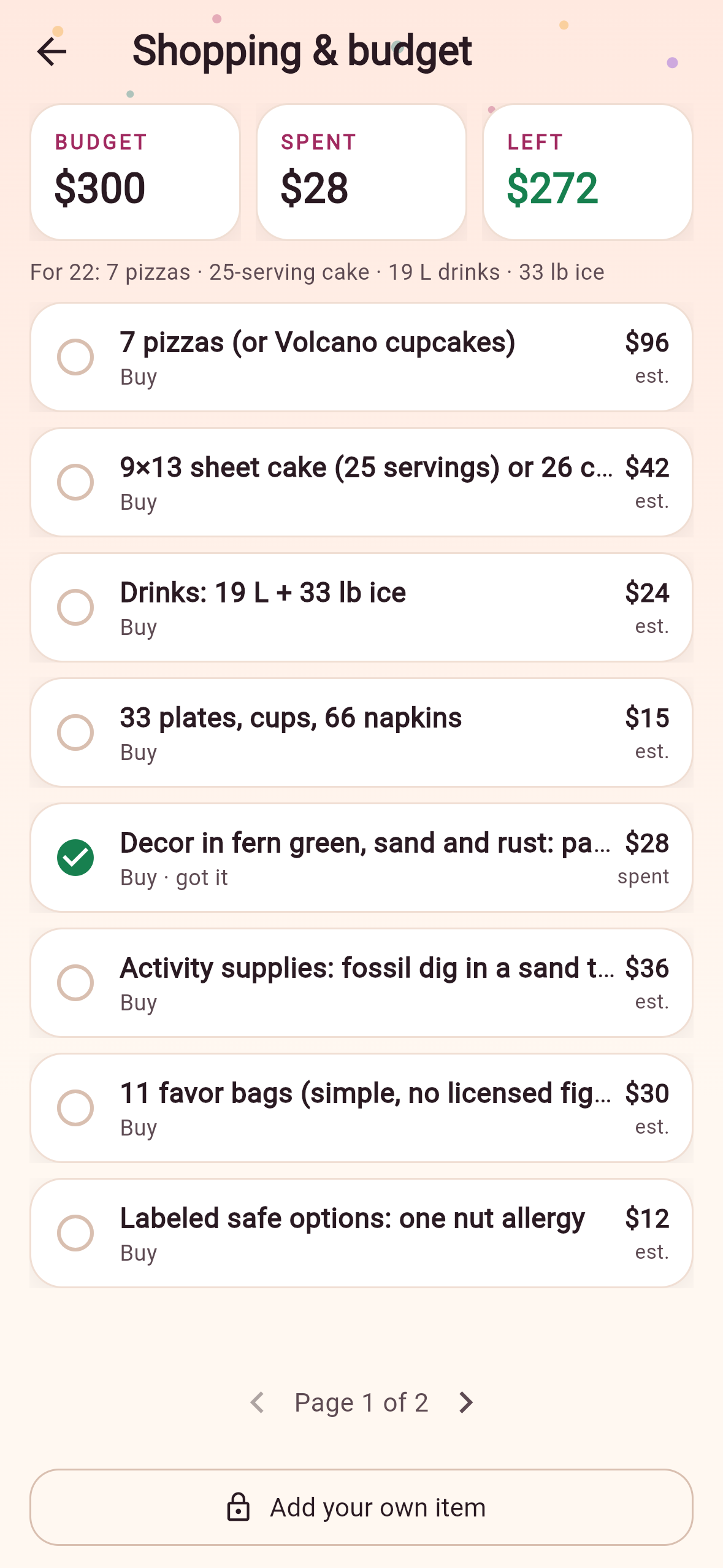 Shopping and budget